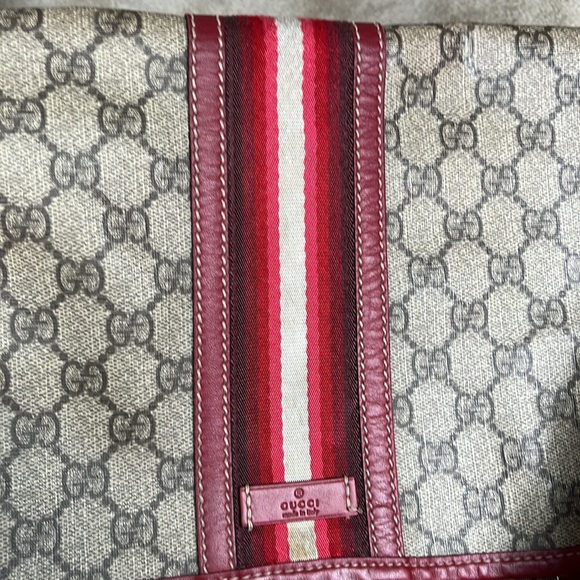 Gucci Messenger Bag, Very Rare, Coated Canvas, Red Leather Trim, Crossbody Strap - Picture 11 of 15